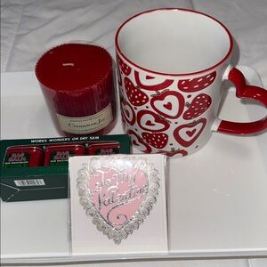 Heart Patterned Mug, red candle & bag bomb